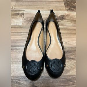 Tory Burch Mini Miller Leather Logo Flats Black